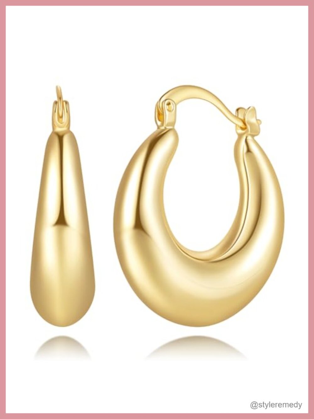 14K Gold Plated Hoop Earrings Crescent Curve Hinged Lever Back 20mm